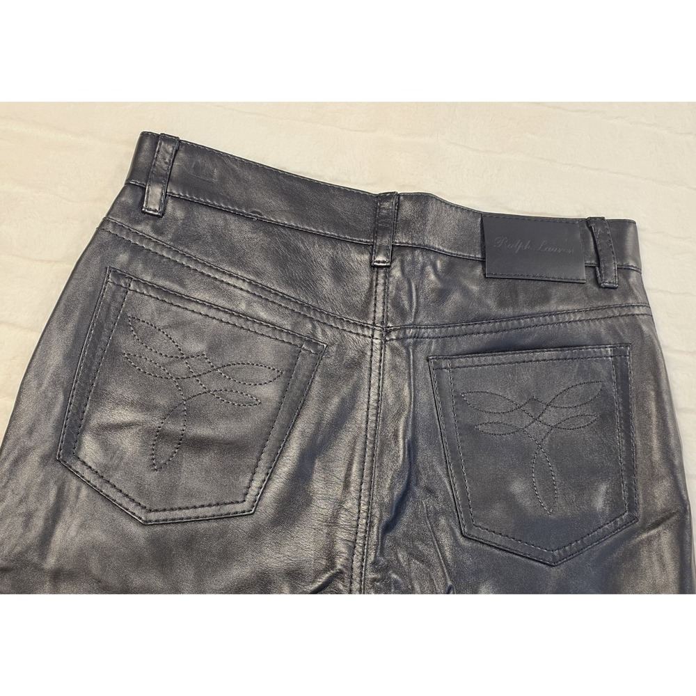 Ralph Lauren Purple Label Lambskin Straight Leather Pants Womens 4 Black $2,990 - Picture 3 of 13